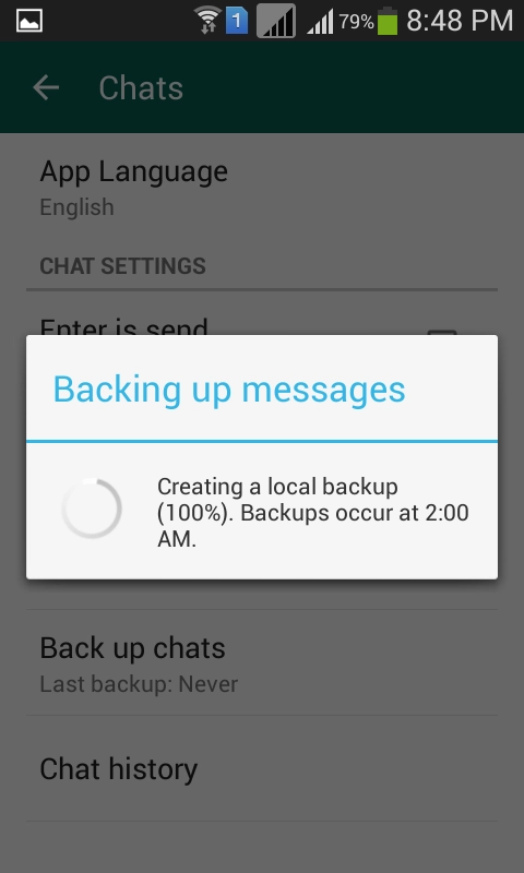 backup whatsapp message android