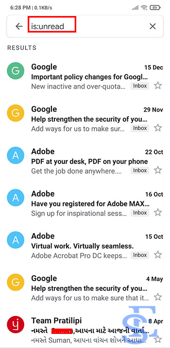 unread in gmail app