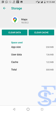 Clear data and cache of Google Maps app