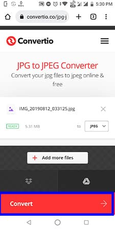 convert screenshot to jpg on android