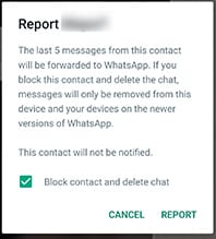 block and report messages as spam on Whatsapp