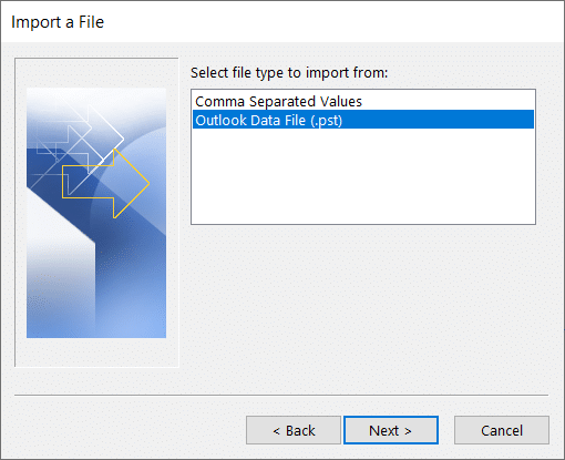 outlook add pst file