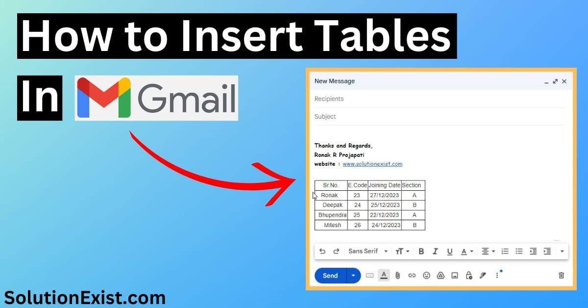 Insert Tables in Gmail Emails